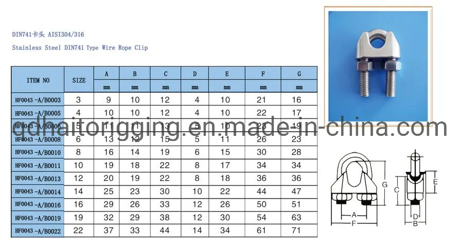 AISI304/316 of DIN 741wire Rope Clips with Durable Moderial