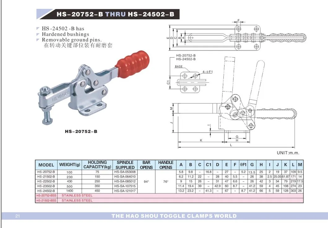 Haoshou HS-23502-B Fixture Clamp Hold Down Quick Release Adjustable Toggle Clamp Same as 237-U