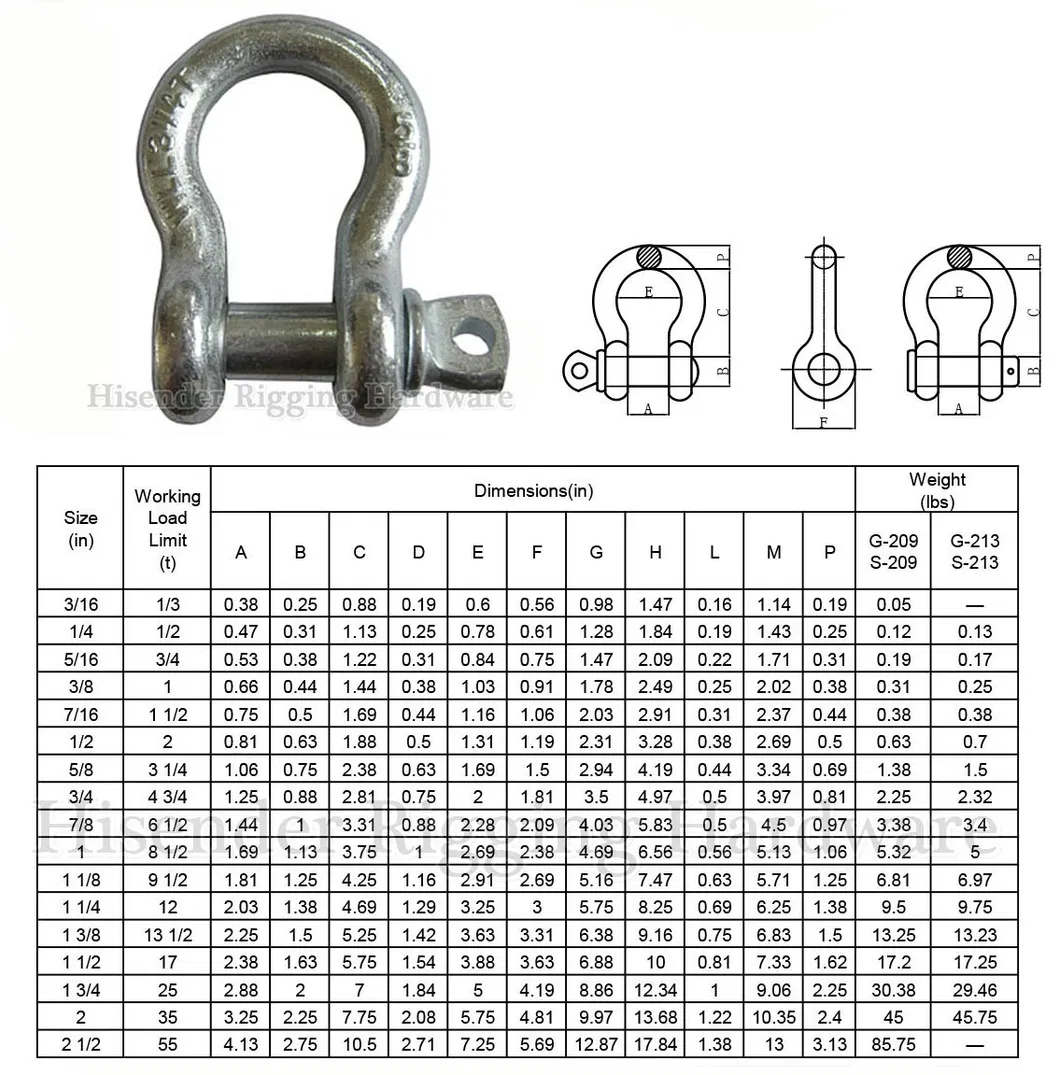 Rigging Galvanized Us Type Drop Forged Bow G209 Anchor Shackle