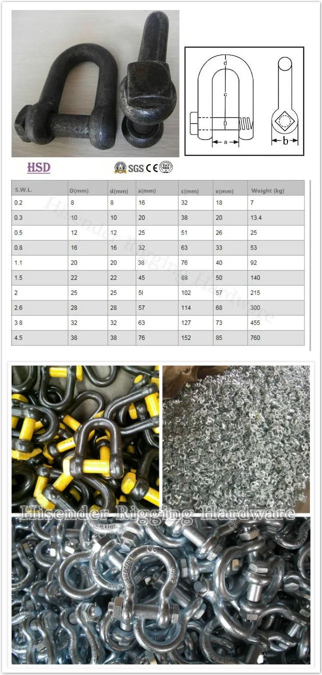 Rigging Hardware European D Type Trawling Shackle with Square Head
