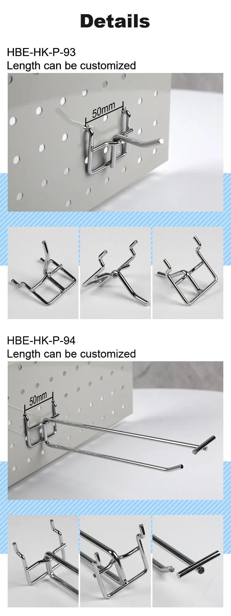 Supermarket Security Chromed Metal Display Rack Hooks